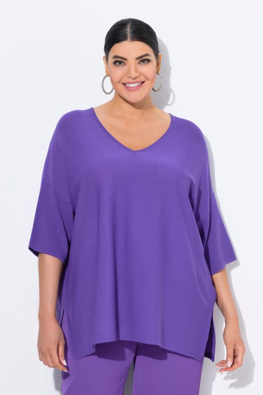 Oversized 3/4 Sleeve V-Neck Sweater