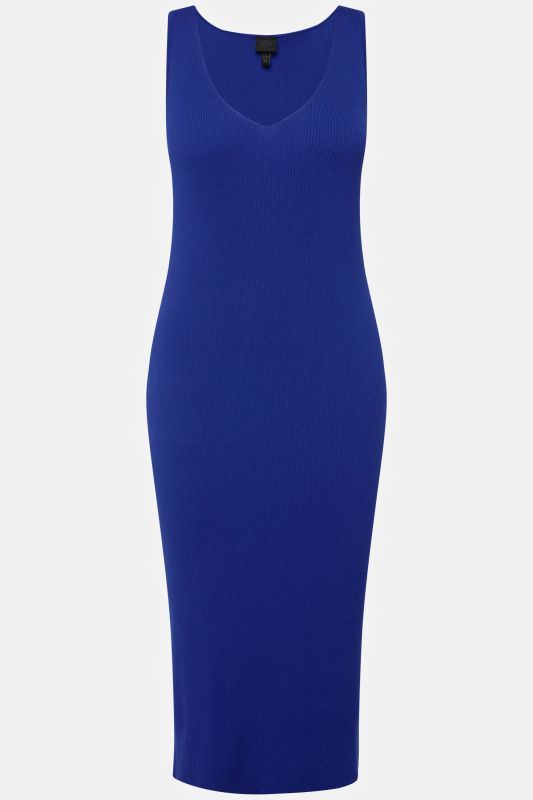 Ribbed Sweater Knit V-Neck Tank Dress