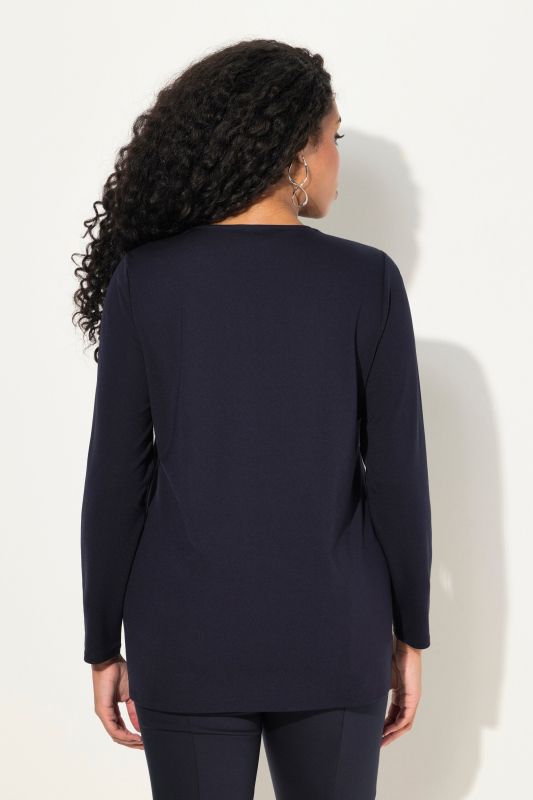 Rhinestone Neckline Long Sleeve V-Neck tee