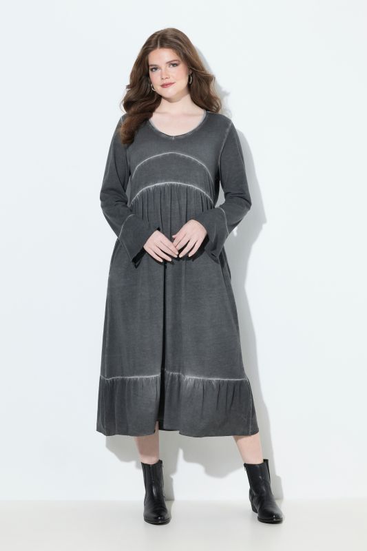Cold-Dyed Decorative Seam Flounce Fanel Dress
