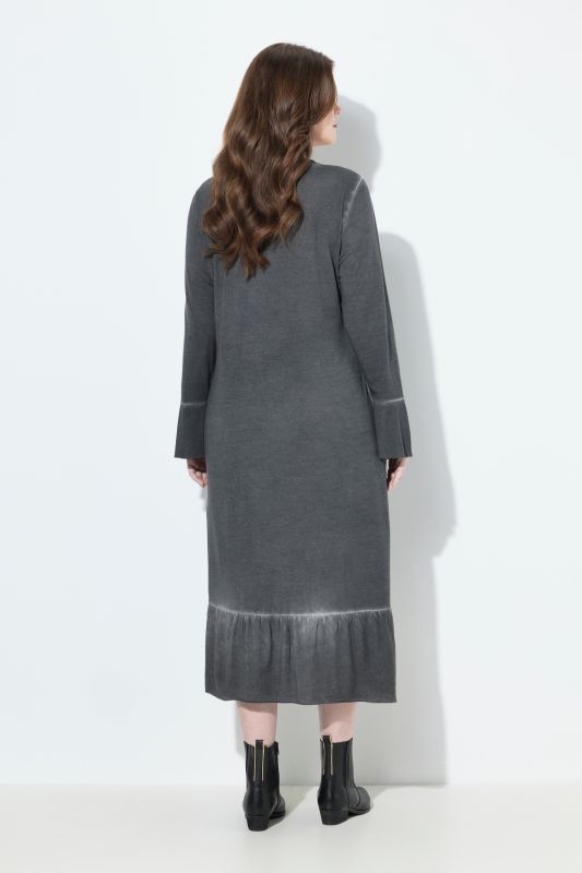 Cold-Dyed Decorative Seam Flounce Fanel Dress