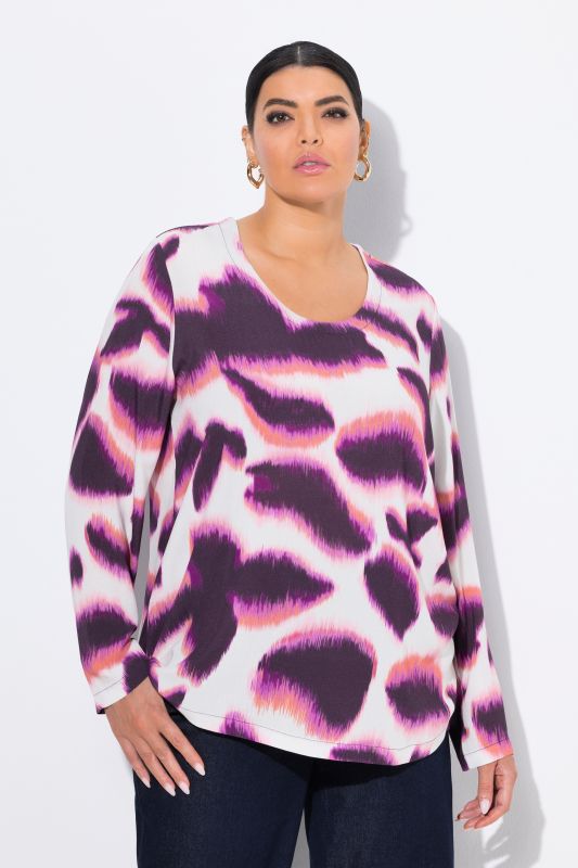 Blurred Print Long Sleeve Blouse