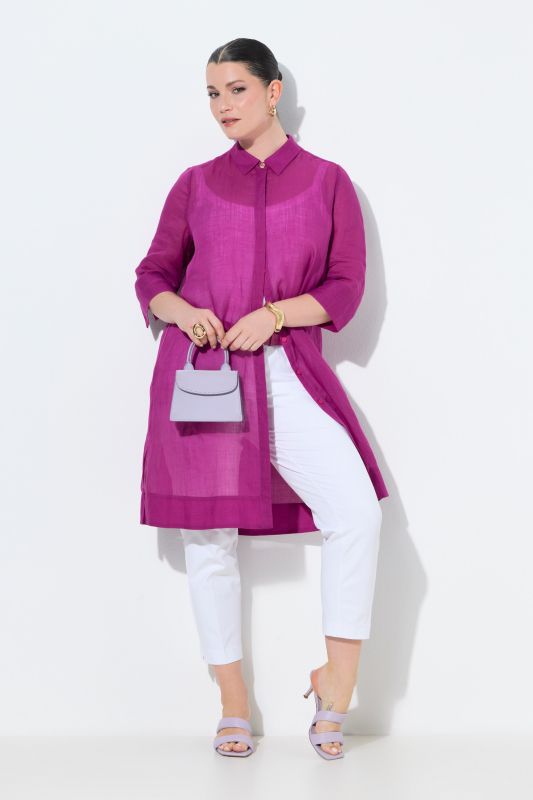 Sheer Ramie 3/4 Sleeve Shirt Dress