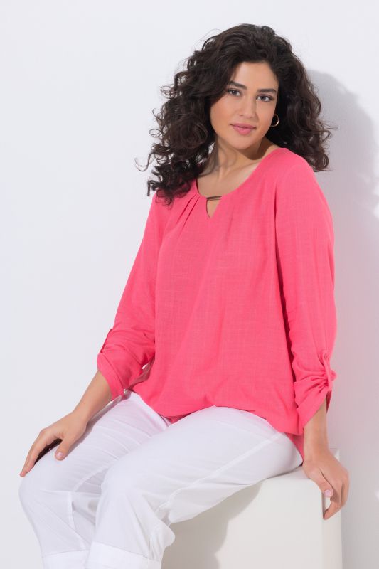 Блуза ленена с метален акцент