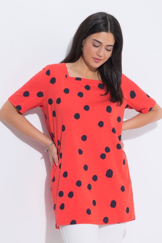 Туника с принт на точки и квадратно деколте