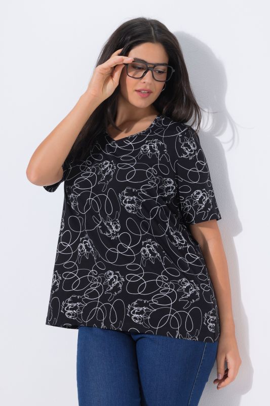 Тениска с животински принт с линии