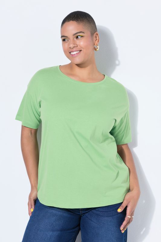 Round Neck Short Sleeve Relaxed Fit Cotton Tee