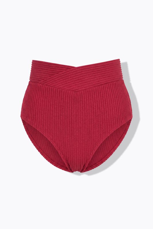 High Waisted Terry Cloth Striped Bikini Briefs