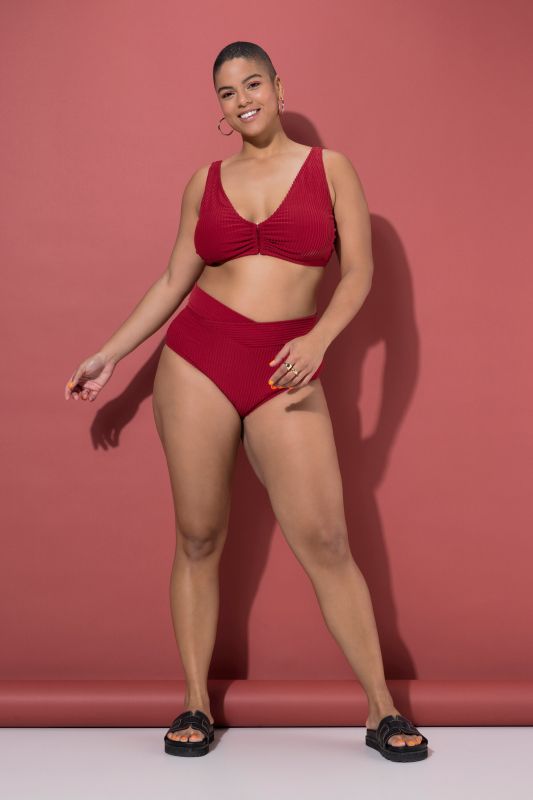 High Waisted Terry Cloth Striped Bikini Briefs