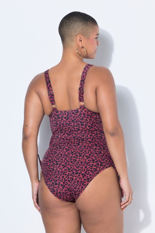 Leopard Print Gathered Swimsuit