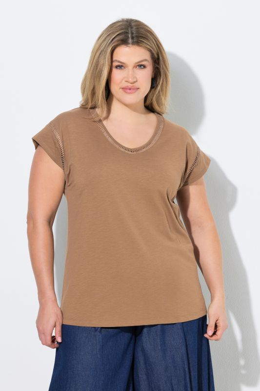 Eco Cotton Ladder Trim V-Neck Oversized Fit Tee