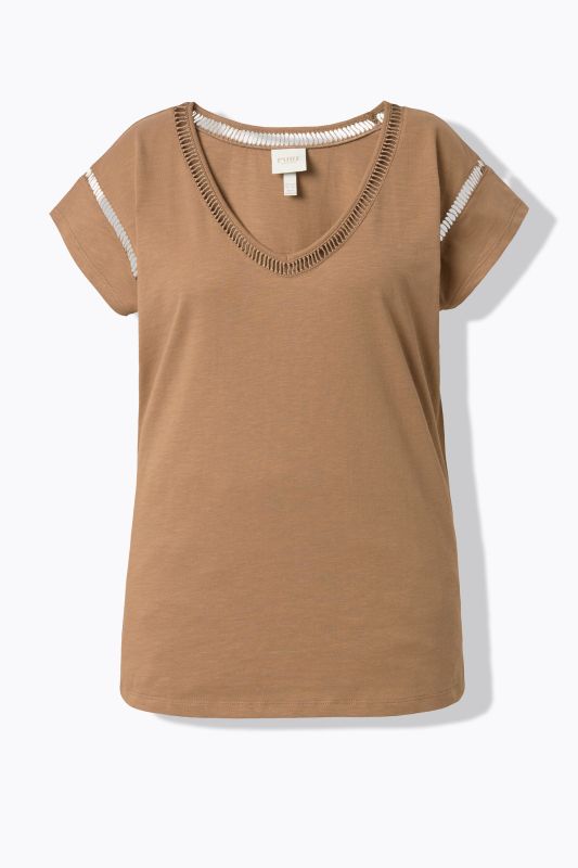 Eco Cotton Ladder Trim V-Neck Oversized Fit Tee