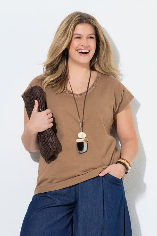 Eco Cotton Ladder Trim V-Neck Oversized Fit Tee