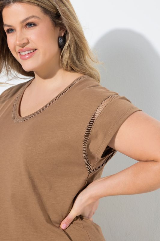 Eco Cotton Ladder Trim V-Neck Oversized Fit Tee