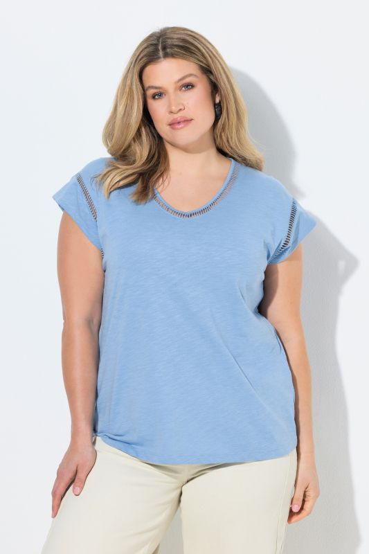 Eco Cotton Ladder Trim V-Neck Oversized Fit Tee