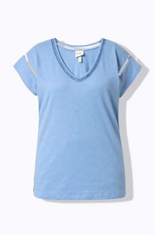 Eco Cotton Ladder Trim V-Neck Oversized Fit Tee