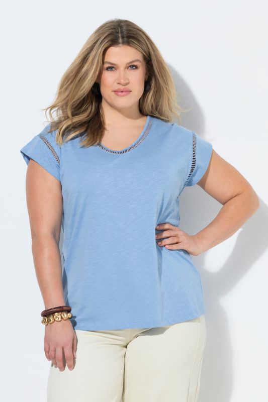 Eco Cotton Ladder Trim V-Neck Oversized Fit Tee