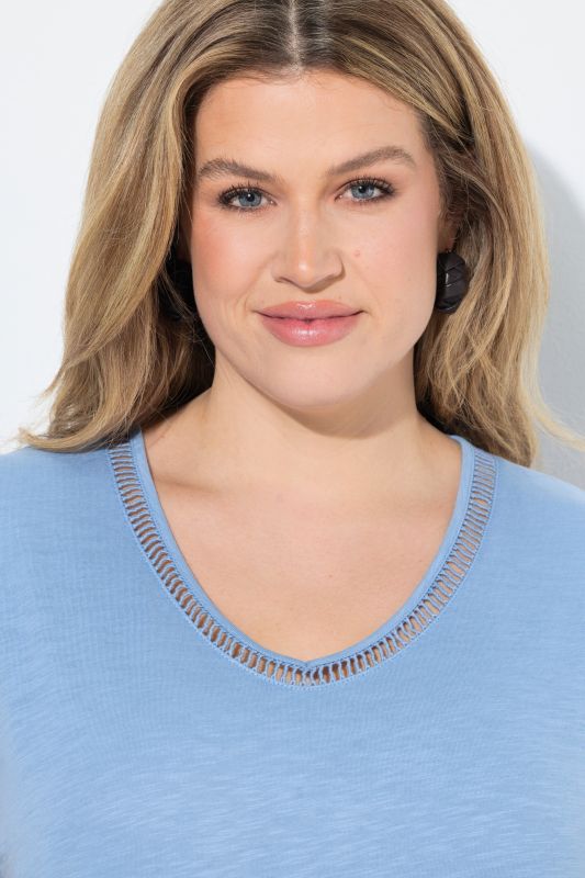 Eco Cotton Ladder Trim V-Neck Oversized Fit Tee