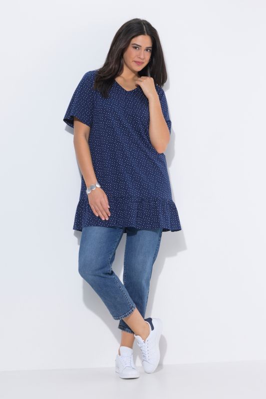 Polka Dot Knit Ruffle Tunic