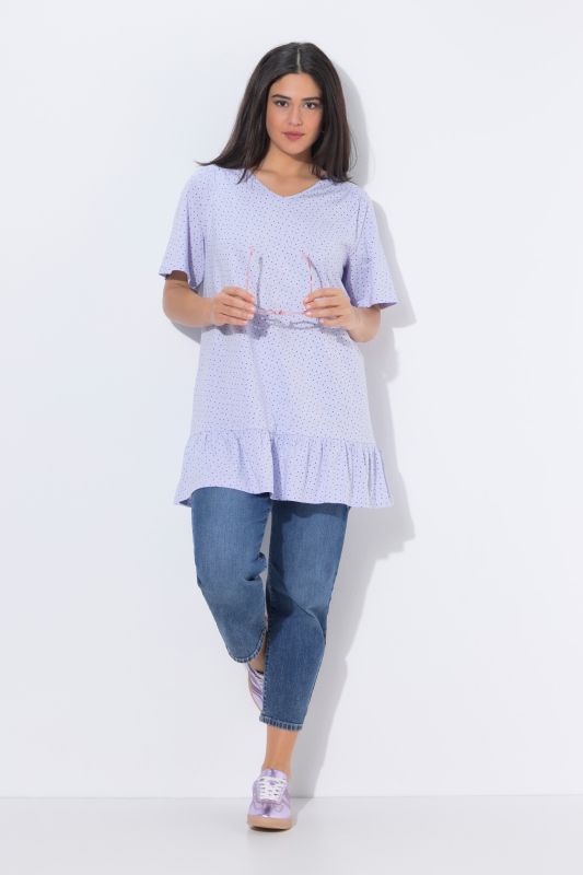 Polka Dot Knit Ruffle Tunic