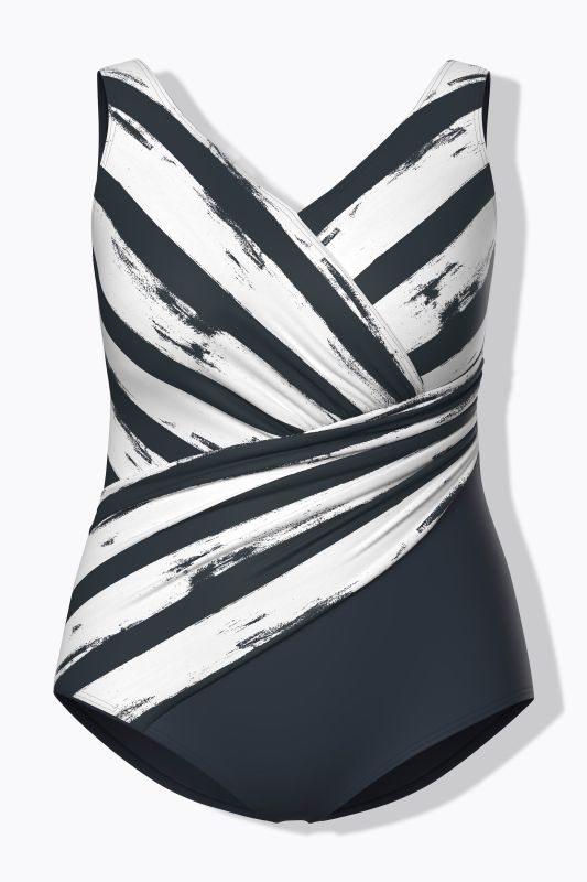 Striped Draped One Piece Swimsuit