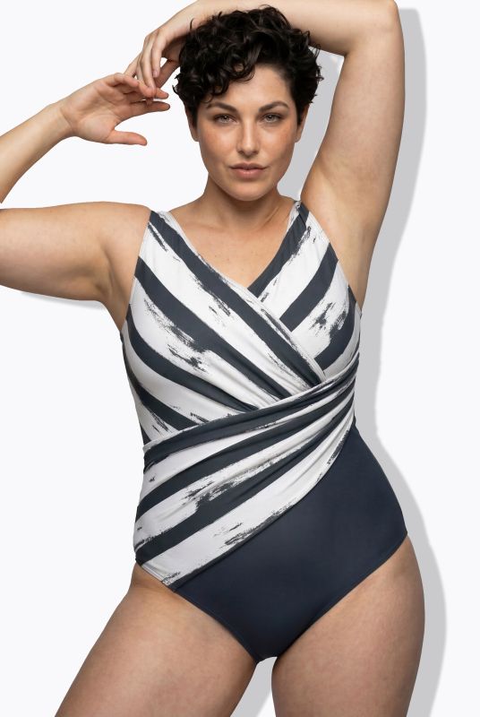 Striped Draped One Piece Swimsuit