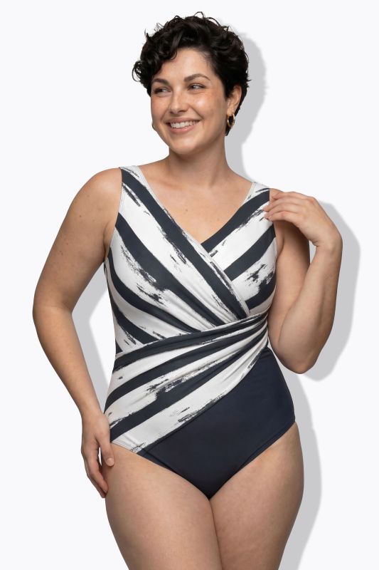 Striped Draped One Piece Swimsuit