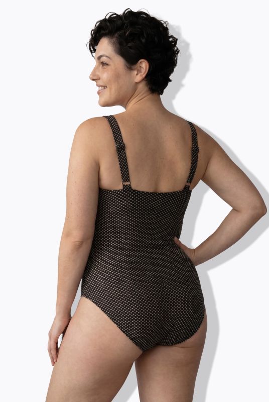 Бански с драперия и метален блясък