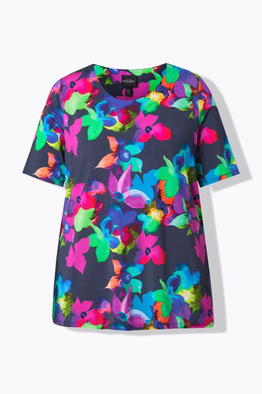 Neon Floral Short Sleeve Slinky Top