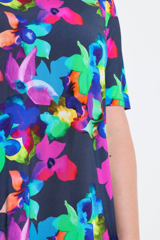 Neon Floral Short Sleeve Slinky Top