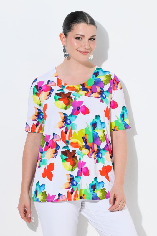 Neon Floral Short Sleeve Slinky Top