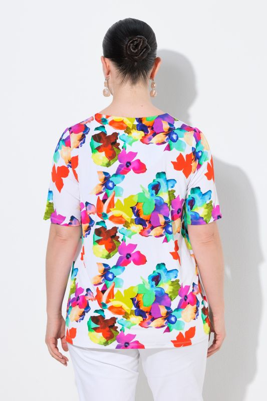 Neon Floral Short Sleeve Slinky Top