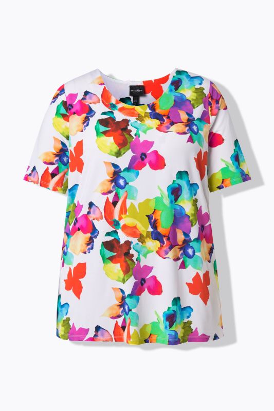 Neon Floral Short Sleeve Slinky Top