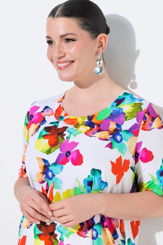 Neon Floral Short Sleeve Slinky Top