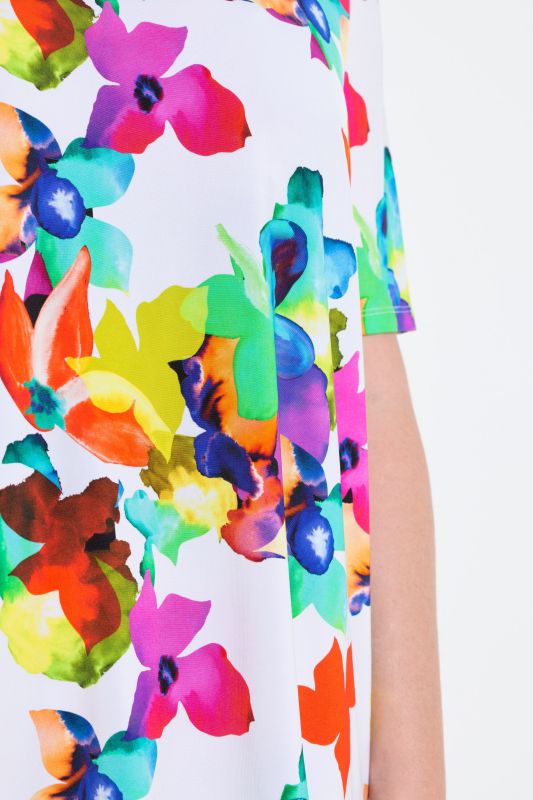Neon Floral Short Sleeve Slinky Top