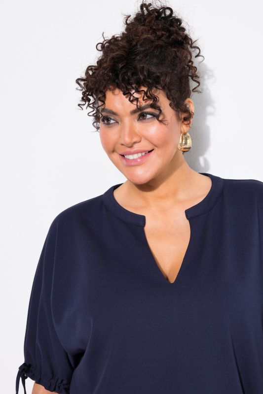 Drawstring Cuff Short Sleeve Elastic Hem Sweatshirt