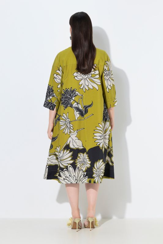 Vibrant Flower Print 3/4 Sleeve Midi Dress