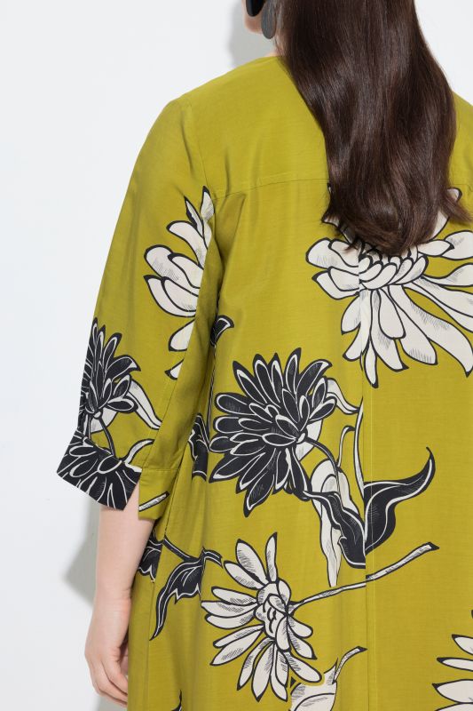 Vibrant Flower Print 3/4 Sleeve Midi Dress