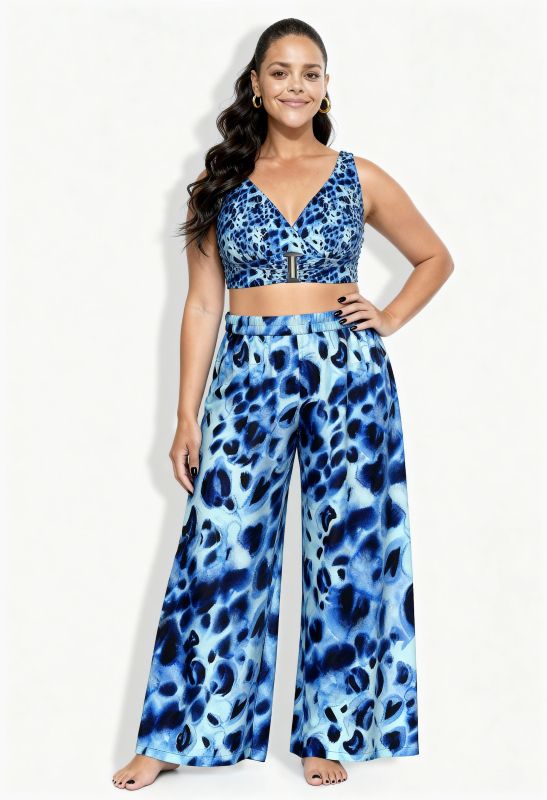 Electric Leopard Print Elastic Waist Palazzo Pants