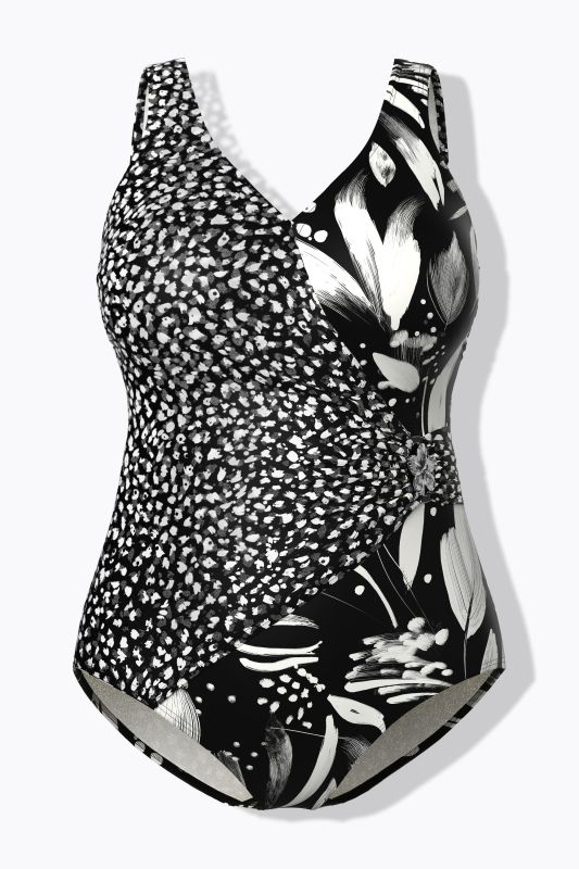 Monochromatic Flower Wrap Look Swimsuit