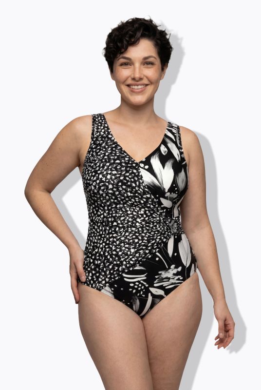 Monochromatic Flower Wrap Look Swimsuit