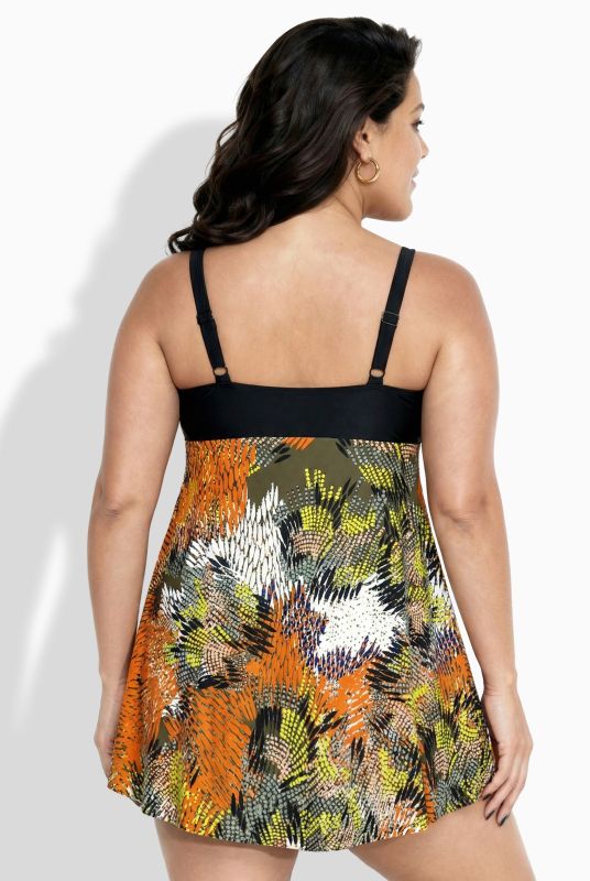 Abstract Earth Tone Swim Dress