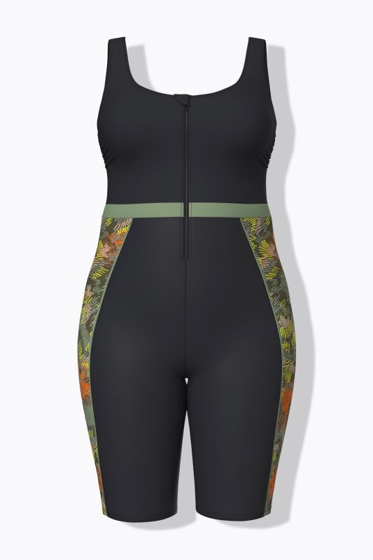 Jungle Print Zip-Front Unitard Swimsuit