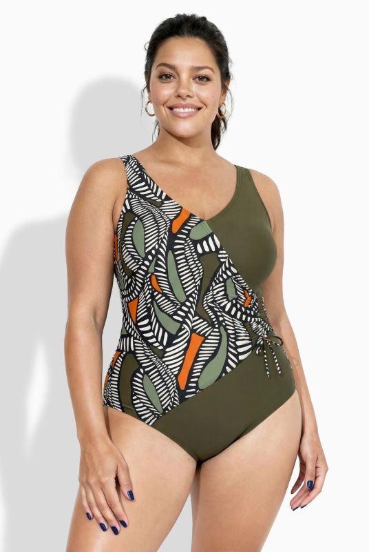 Geometric Print Wrap Look Swimsuit