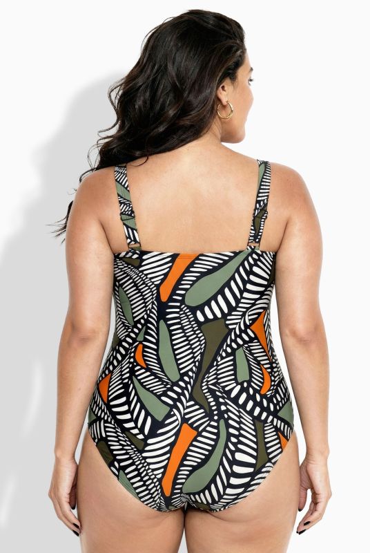 Geometric Print Wrap Look Swimsuit