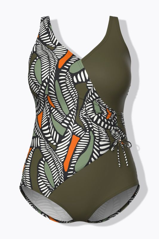 Geometric Print Wrap Look Swimsuit