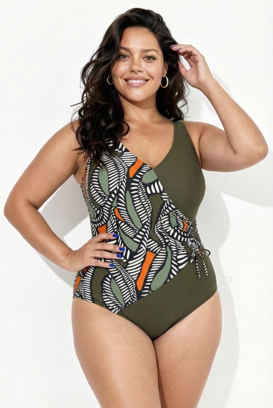 Geometric Print Wrap Look Swimsuit