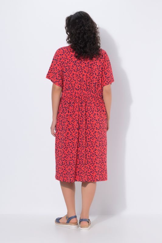 Strawberry Print Short Sleeve Split Neck Dress
