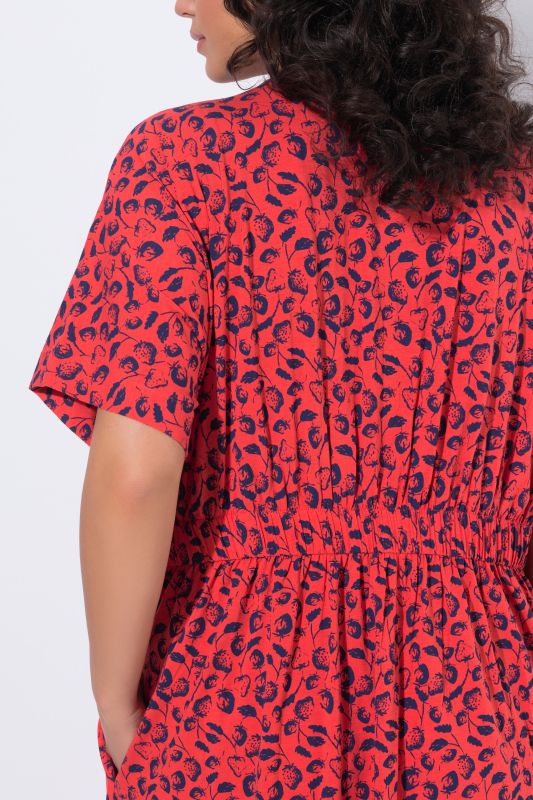 Strawberry Print Short Sleeve Split Neck Dress