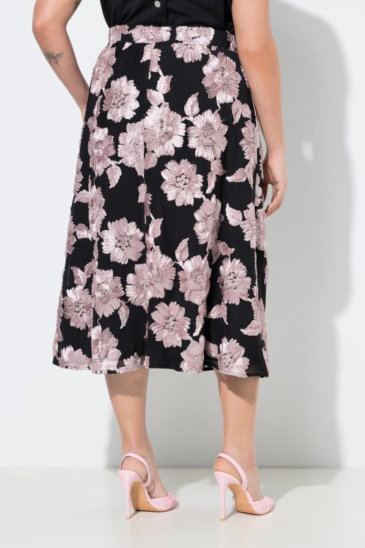 Shimmering Floral Applique Elastic Waist Skirt